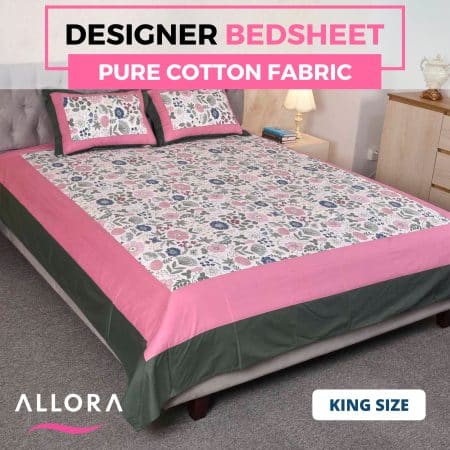 Pink Floral Solid Green Bedsheet