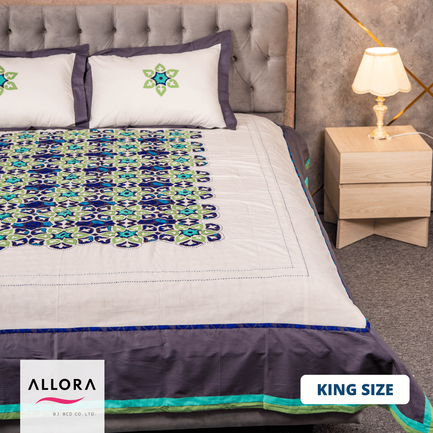 Solid Gray Embroidery & Applique Bedsheet