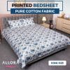 Blue Flower cotton bed sheet with two pillow cover - ALLORA