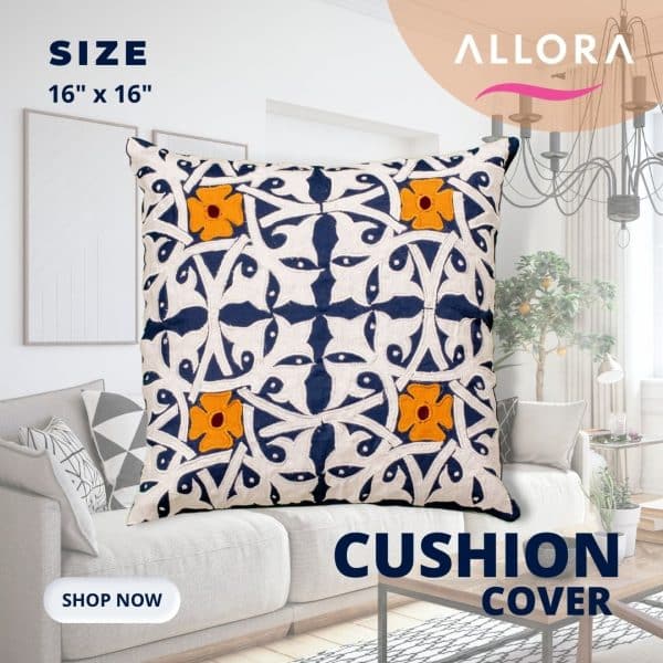 White & Blue Embroidery Cushion Cover