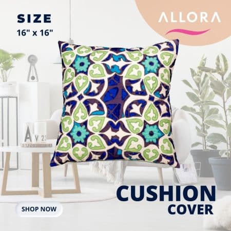 Lemon & Blue Embroidery Cushion Cover
