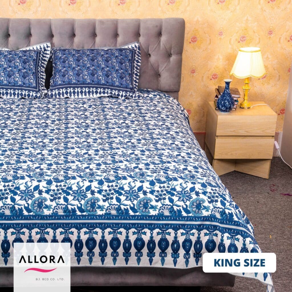 White Blue Print Bed Sheet ALLORA Home & Living