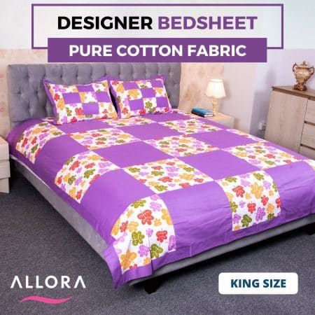 Purple Designer Century Print Bed Sheet