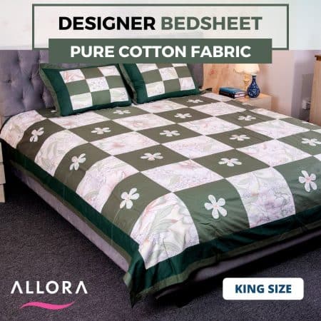Gray Off White Designer & Applique Bed Sheet