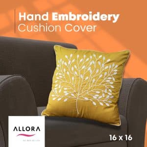 Yellow hand embroidery cushion cover