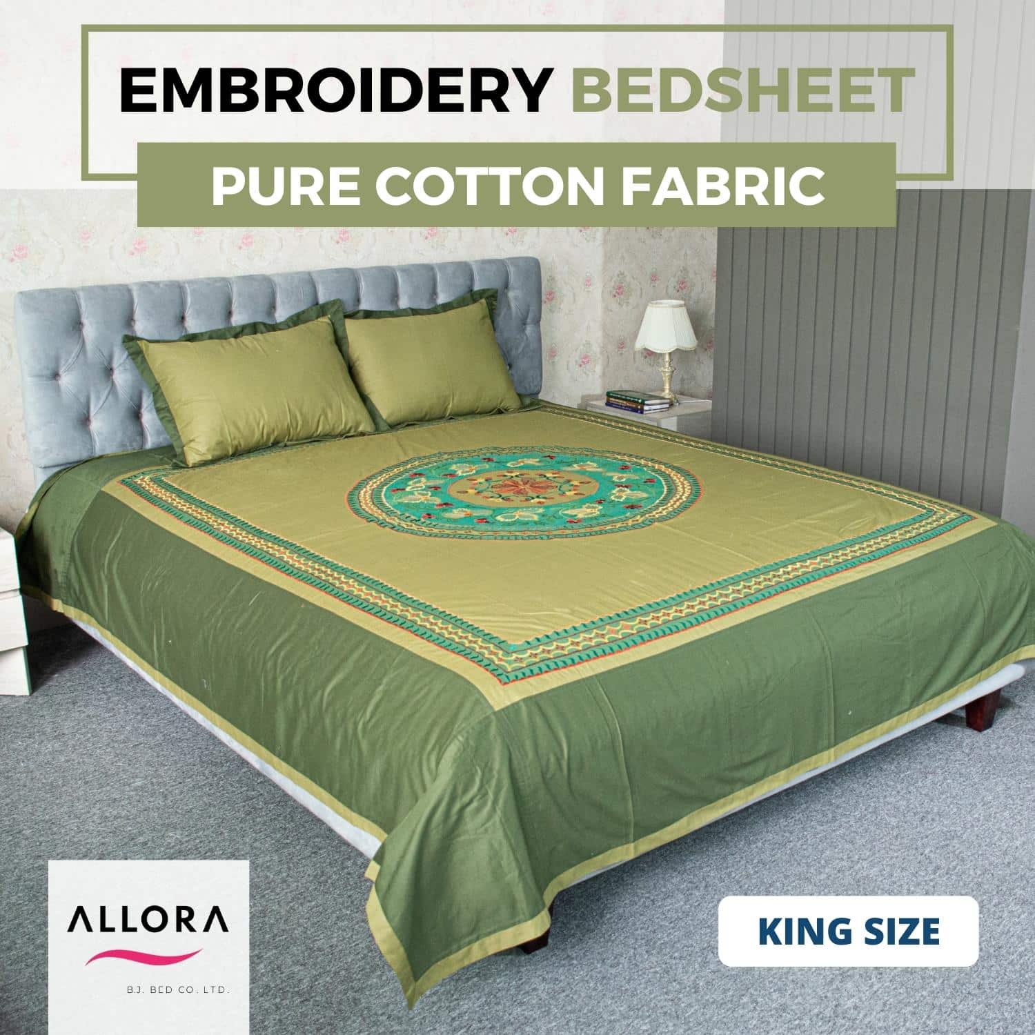 Green Circle Embroidery Bedsheet