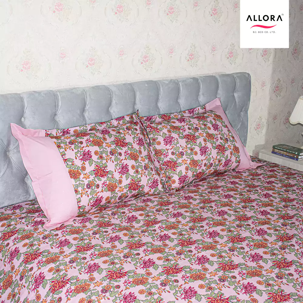 Pink & Green Flower Print Bedsheet