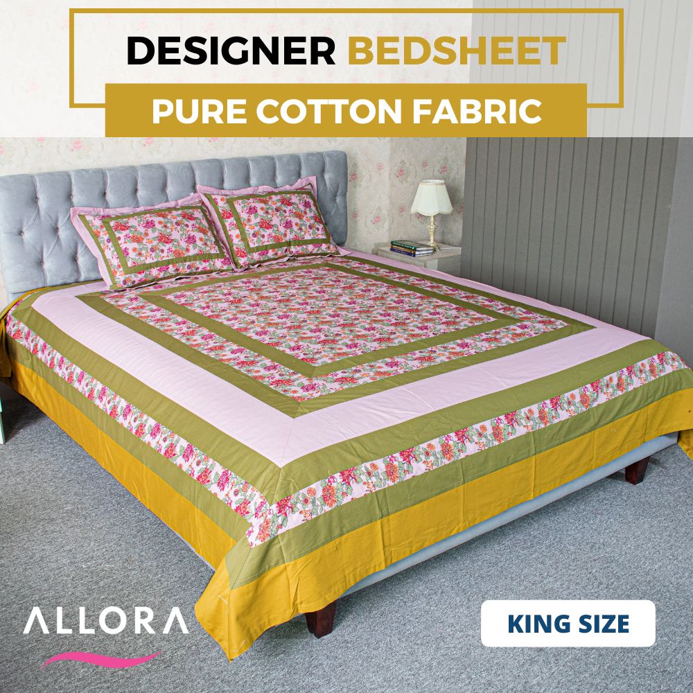 Pink & Green Designer Bedsheet