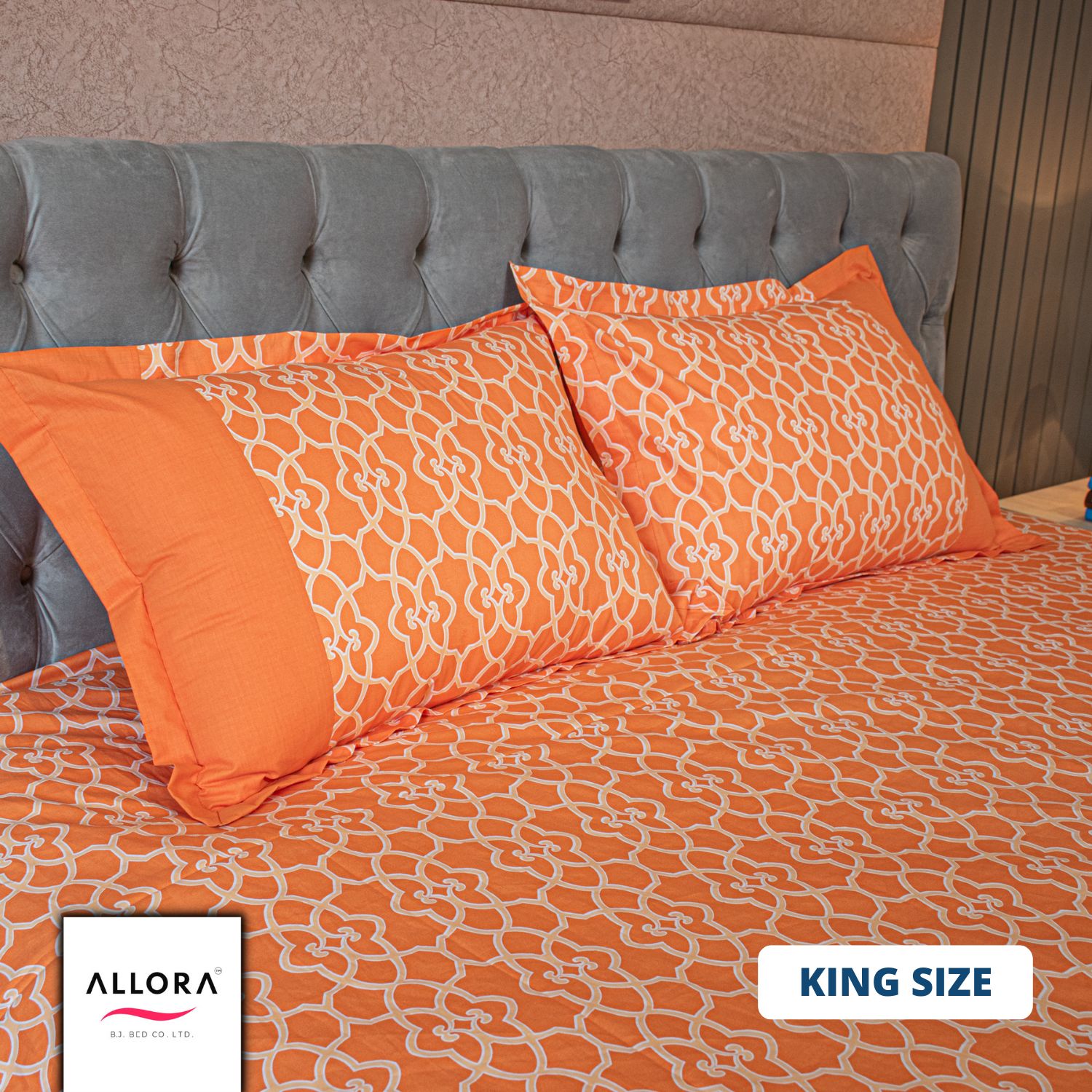 Orange Colour Printed Bed Sheet