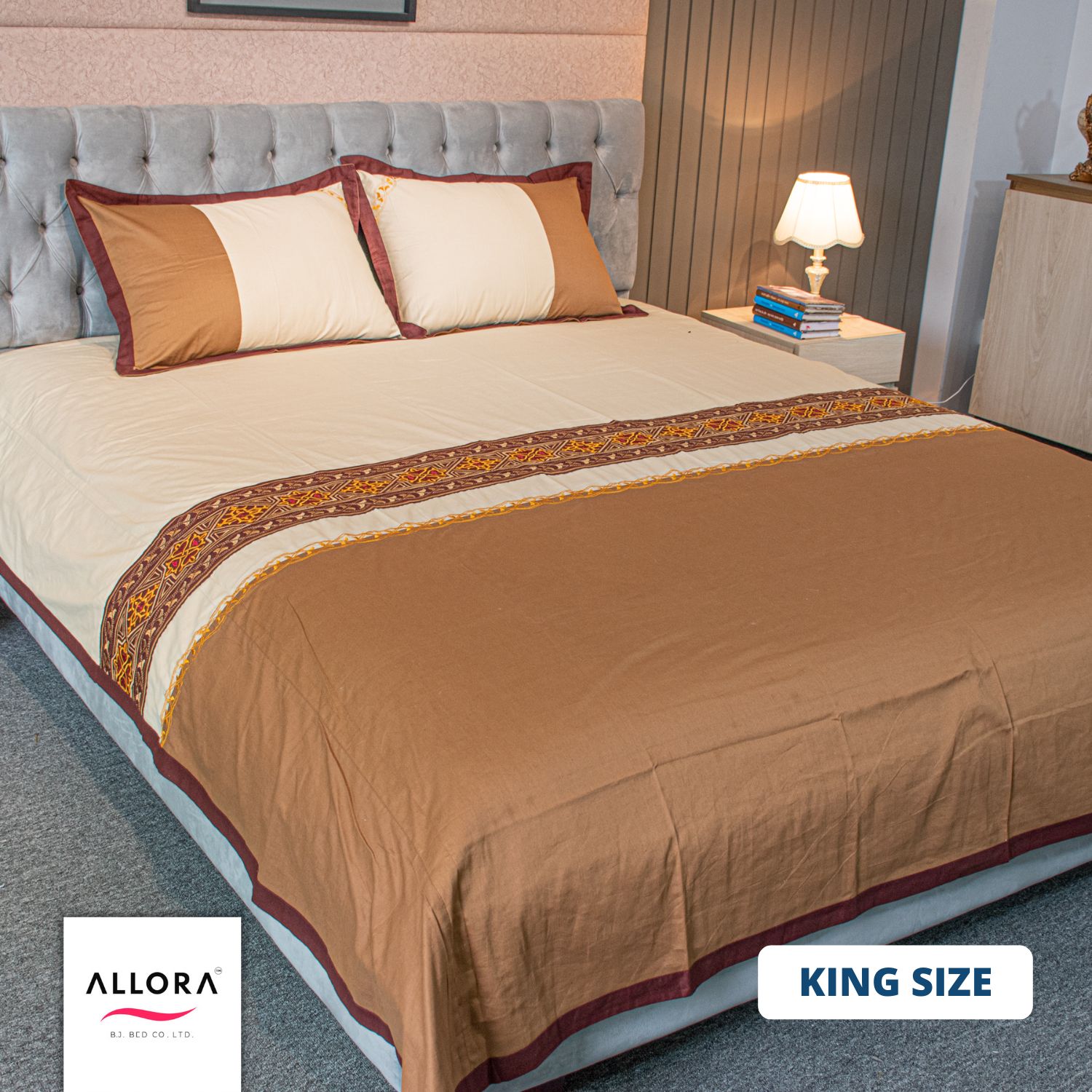 Brownish embroidery super king size bedsheet