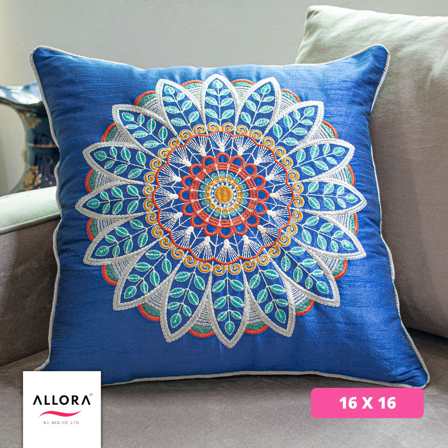 Blue Dhupian Embroidery Cushion Cover