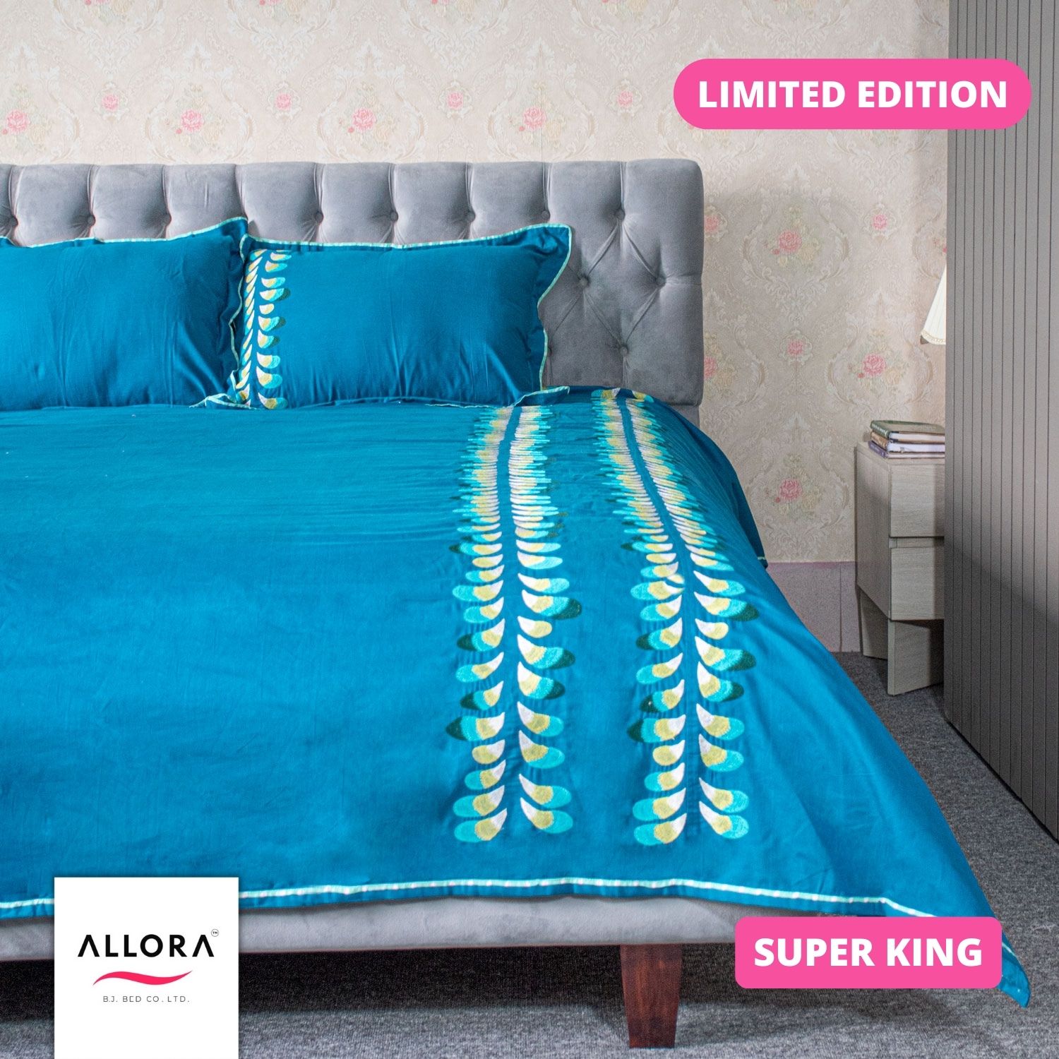 Peacock Blue Embroidery Bed sheet
