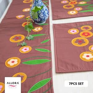 Brown Embroidery Table Runner Set - 7 pcs runner set