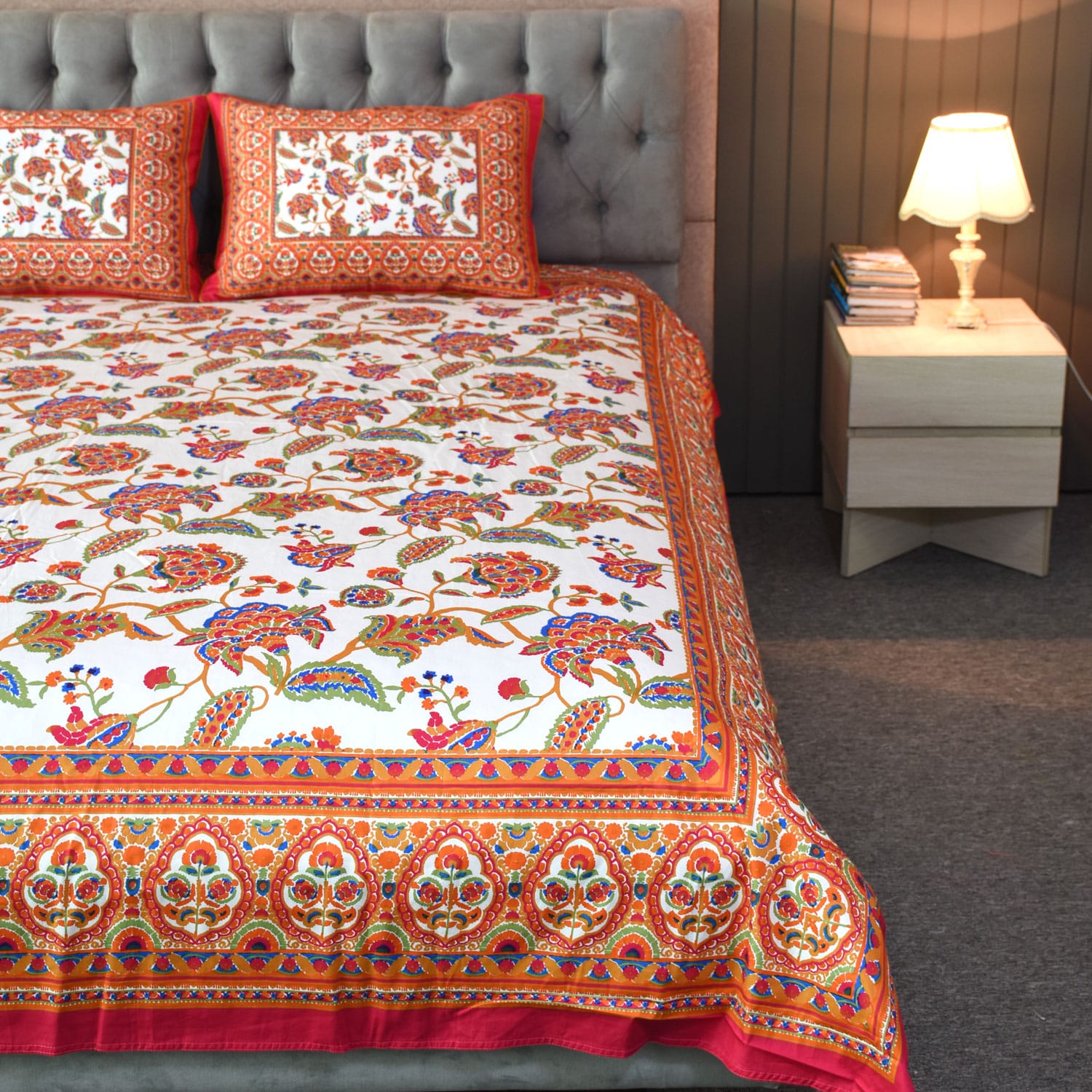 Blossom Dreams Print Bed Sheet – Persian Red