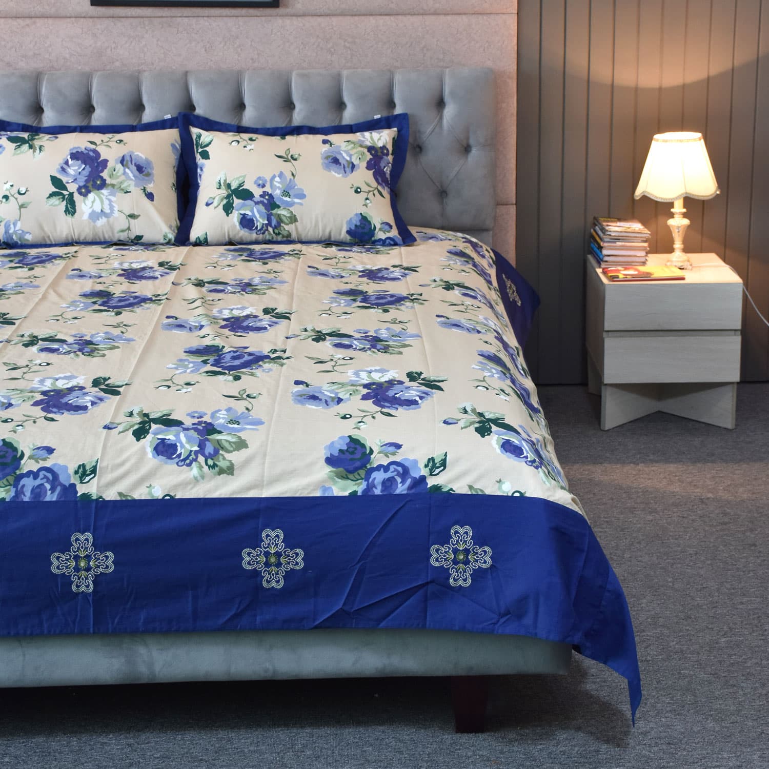 Blue Embroidery Bedsheet