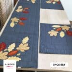 Gray Appliqué & Hand-Stitched Dining Table Runner Set – 7 Pieces