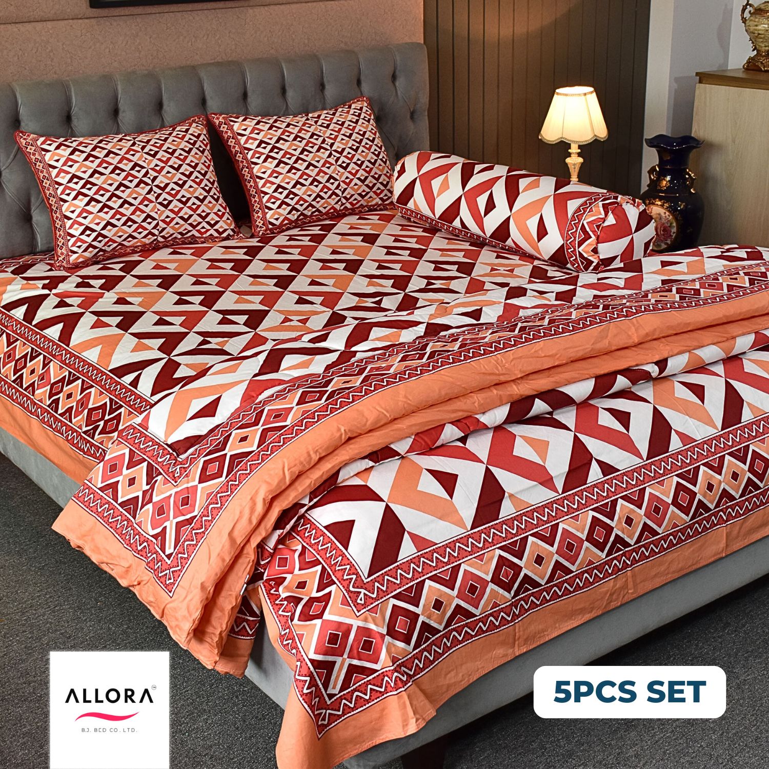 Pattern Play Comforter Bedding Set – Maroon Magic (5Pcs)