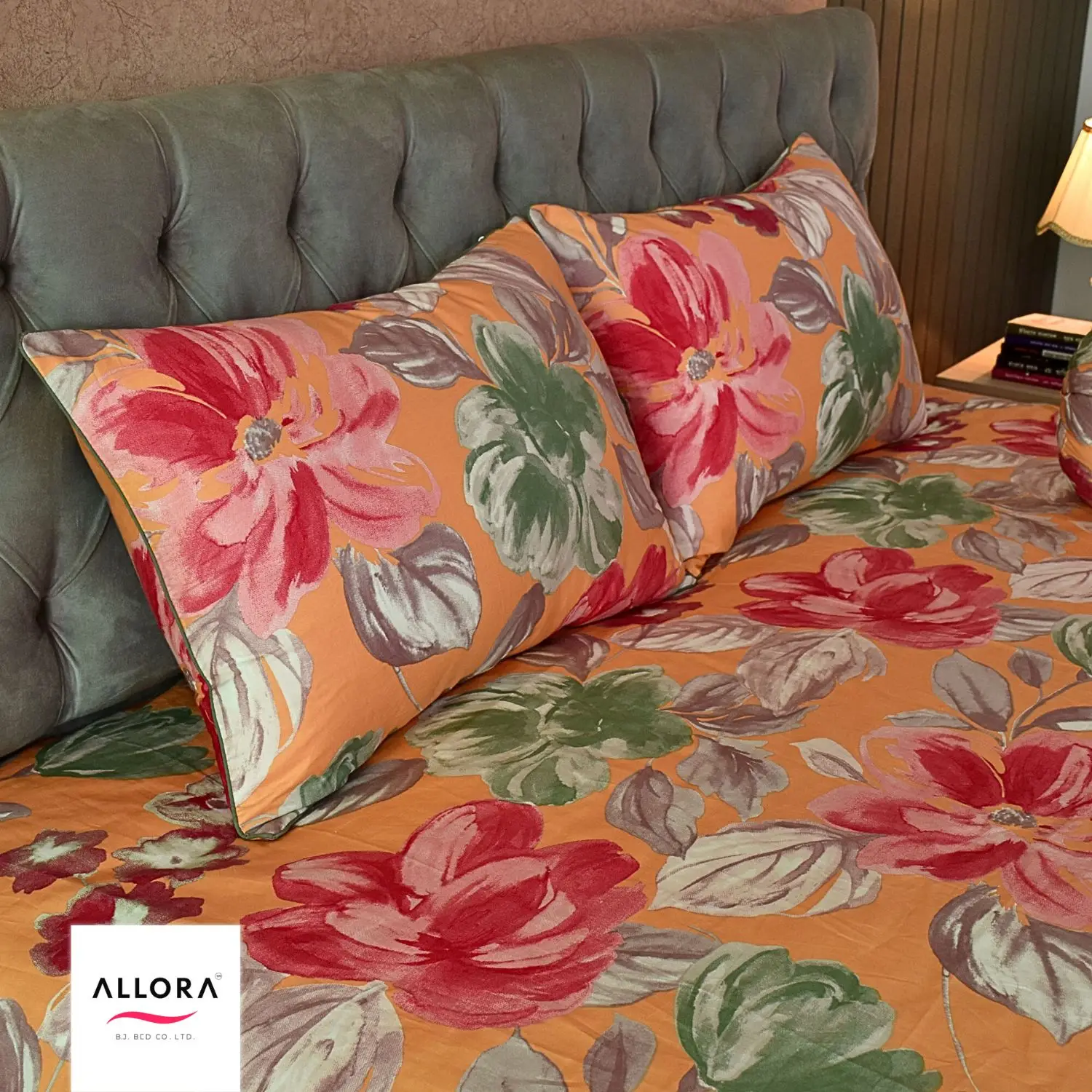Watercolour Flora Comforter Bedding Set – Orange (5Pcs) - Image 2