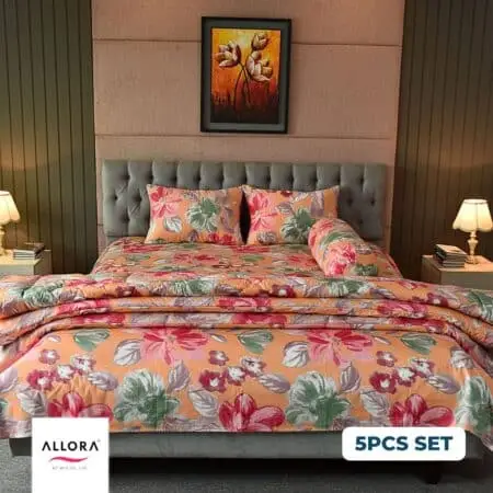 Watercolour Flora Comforter Bedding Set – Orange (5Pcs)