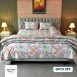 Watercolour Flora Comforter Bedding Set – Grey Purple (5Pcs)