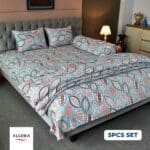 Fallen Leaves Comforter Bedding Set - Pastel Blue (5Pcs)