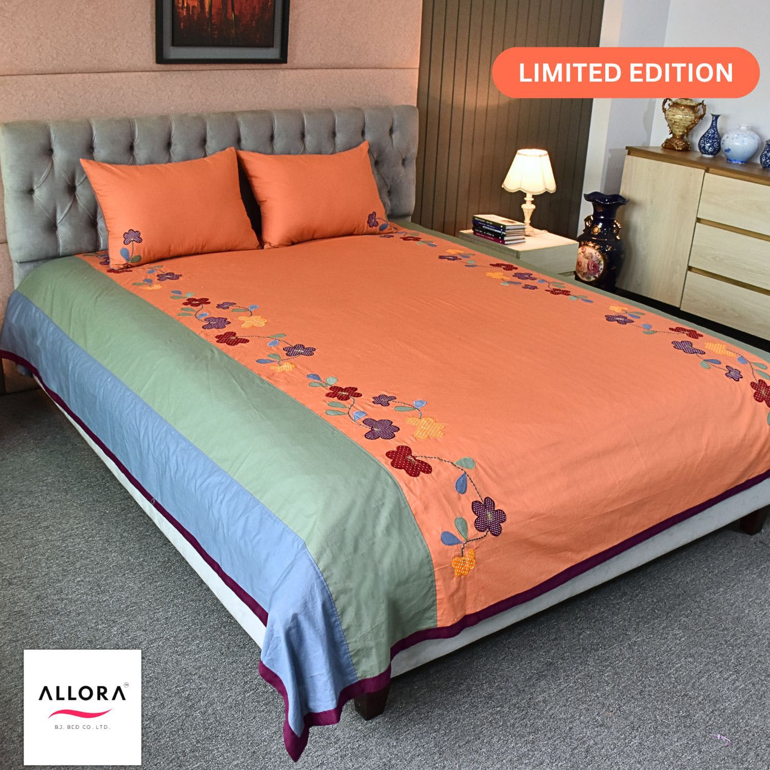 Peach Meadow Embroidered Bed Sheet