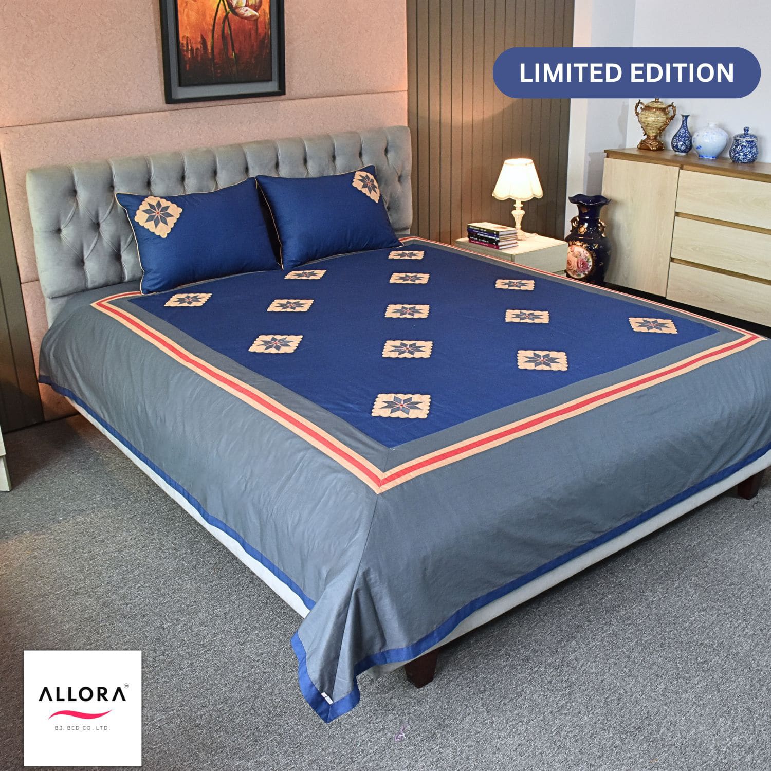Royal Indigo Embroidery Bed Sheet