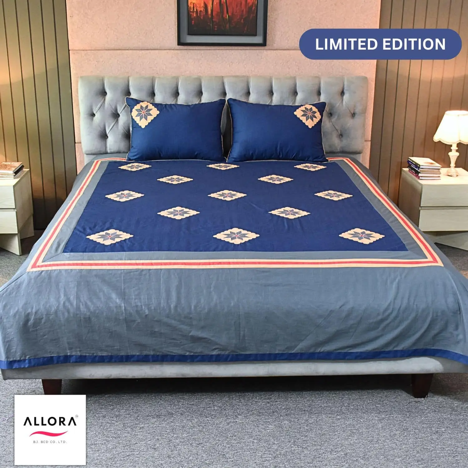 Royal Indigo Embroidery Bed Sheet - Image 2
