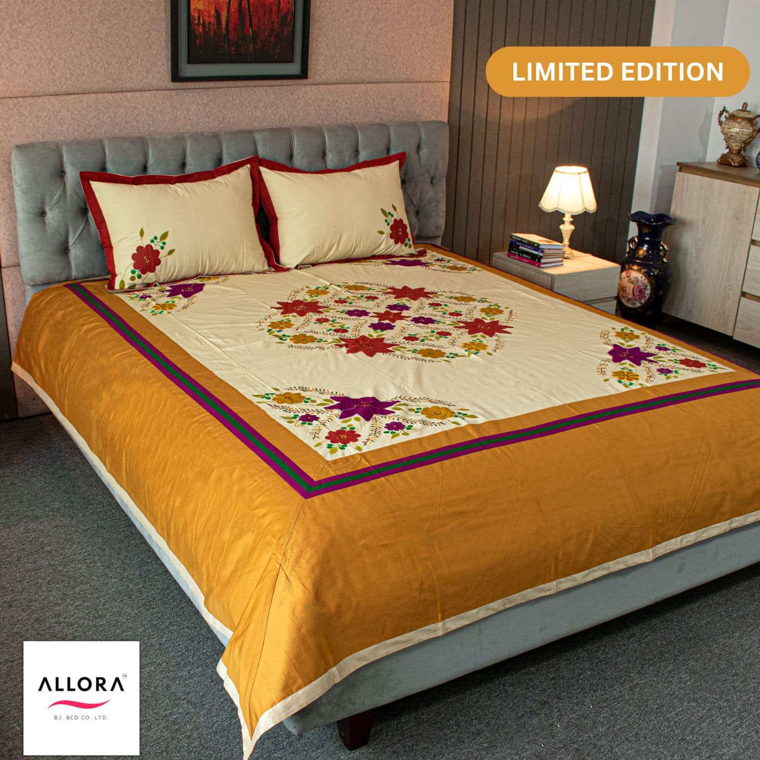 Amber Garden Embroidered Bed Sheet
