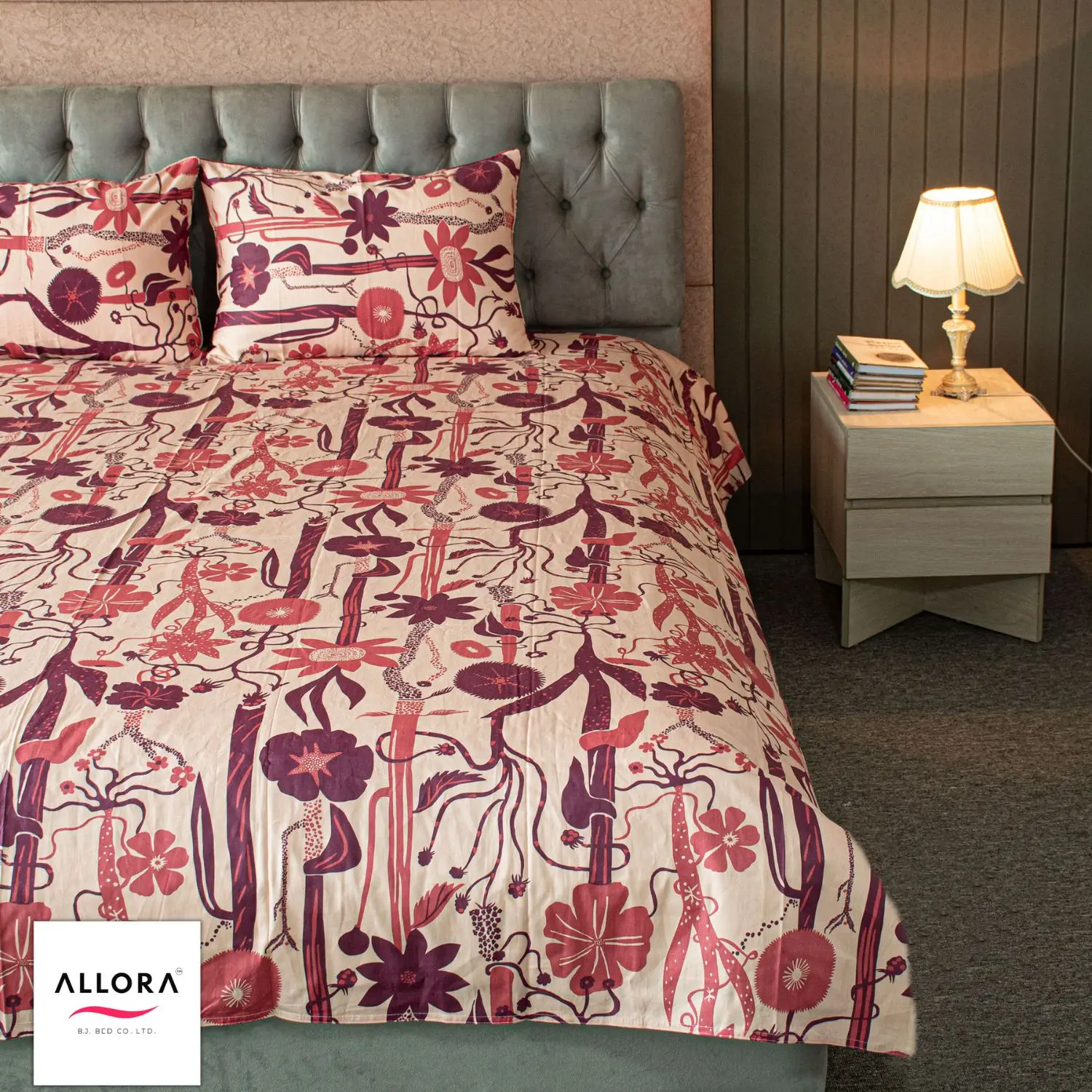 Wild Petal Printed Bed Sheet - Wine - Image 4