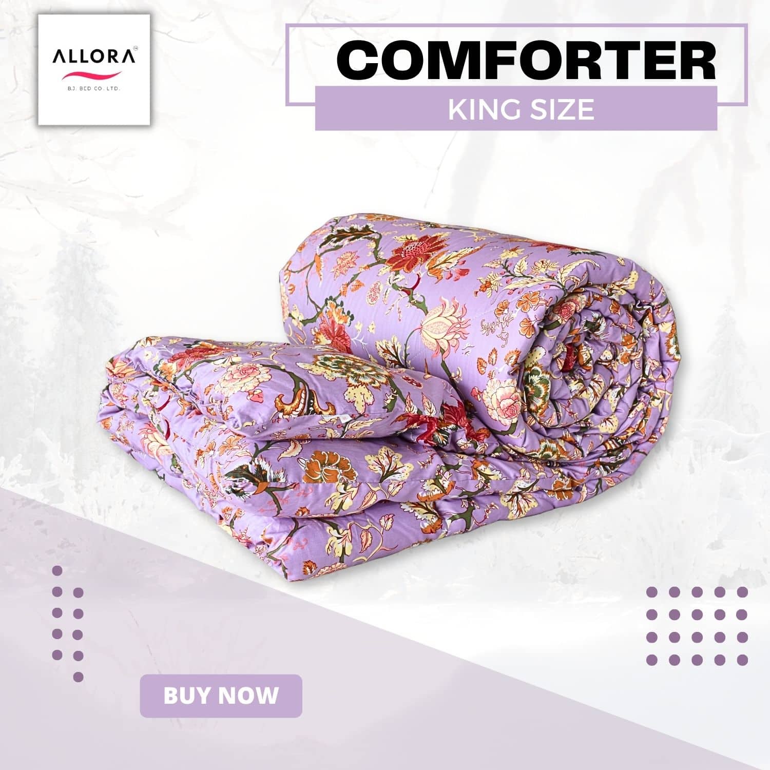 Floral Whisper Printed Comforter - Purple