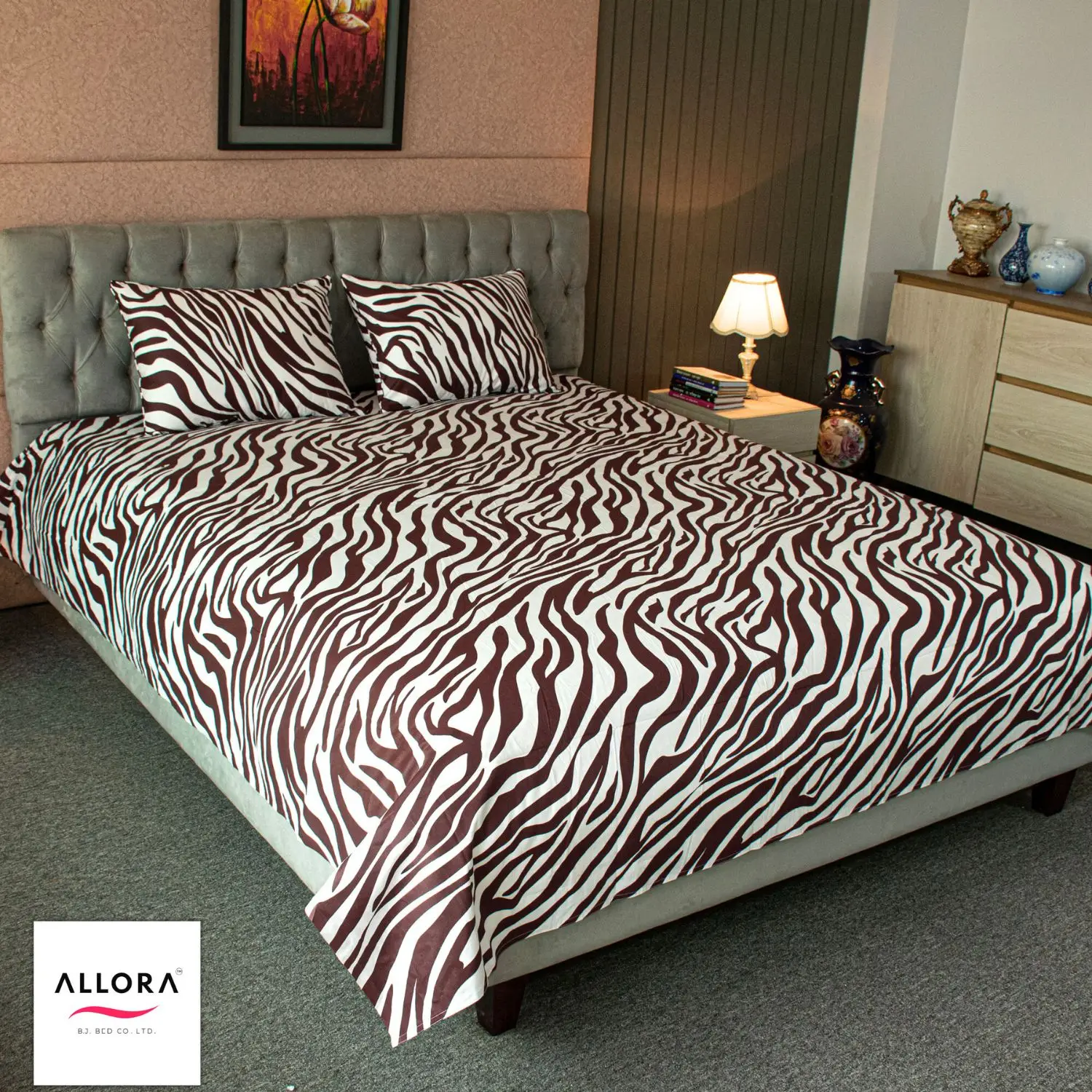 Zebra Printed King Bed Sheet – Maroon