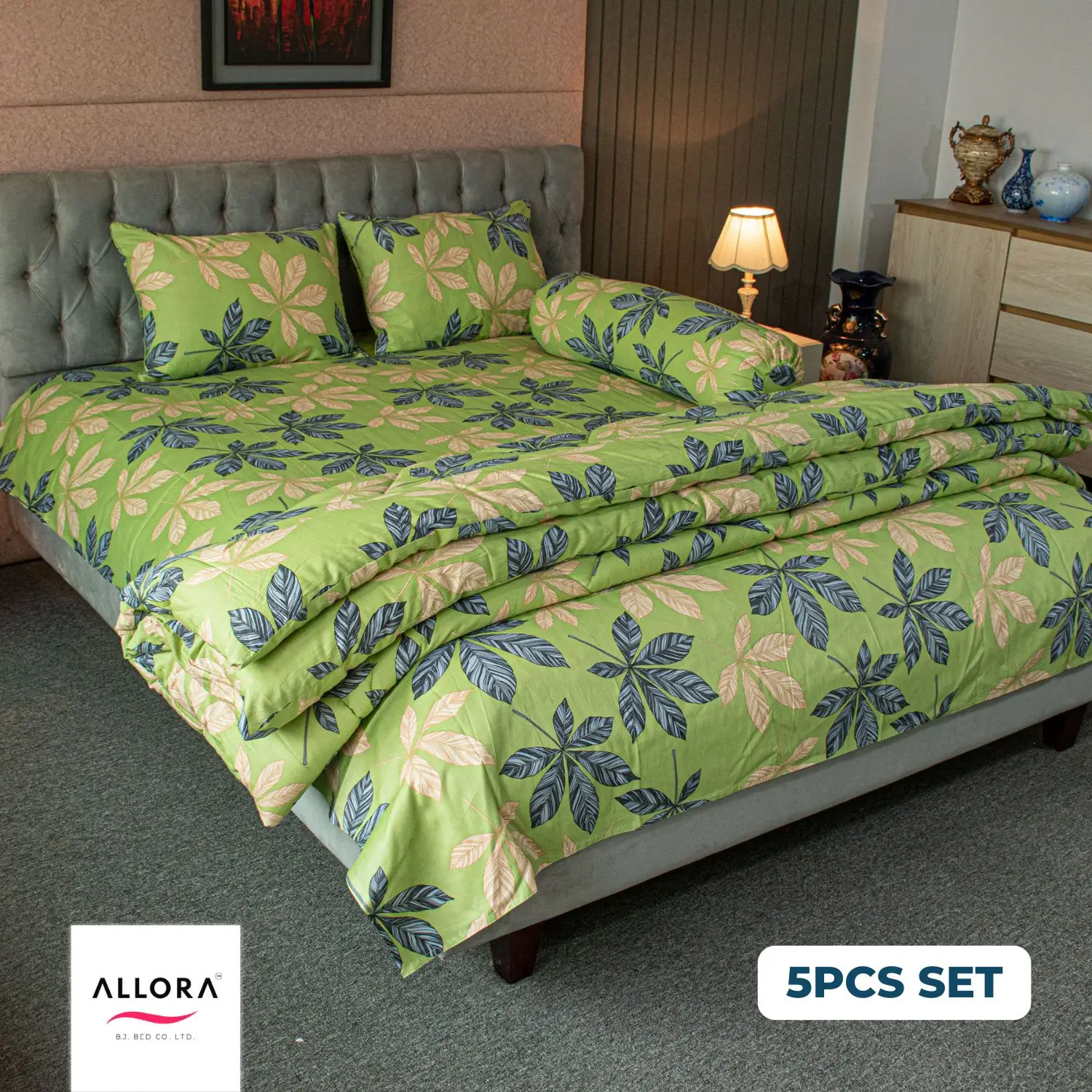 Leafscape Comforter Bedding Set – Green (5Pcs Set)
