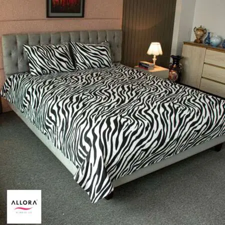 Zebra Printed King Bed Sheet - Black