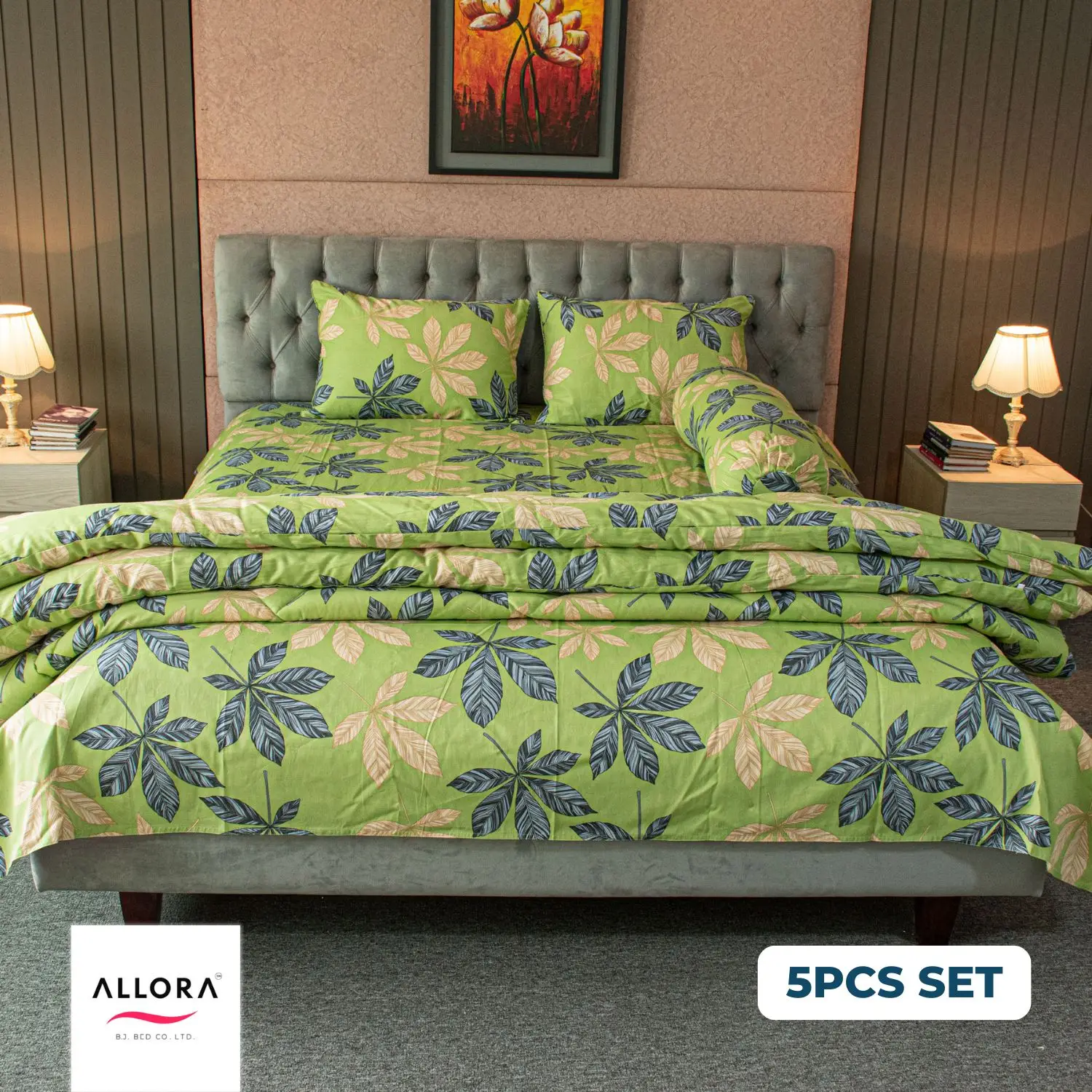 Leafscape Comforter Bedding Set - Green (5Pcs Set) - Image 4