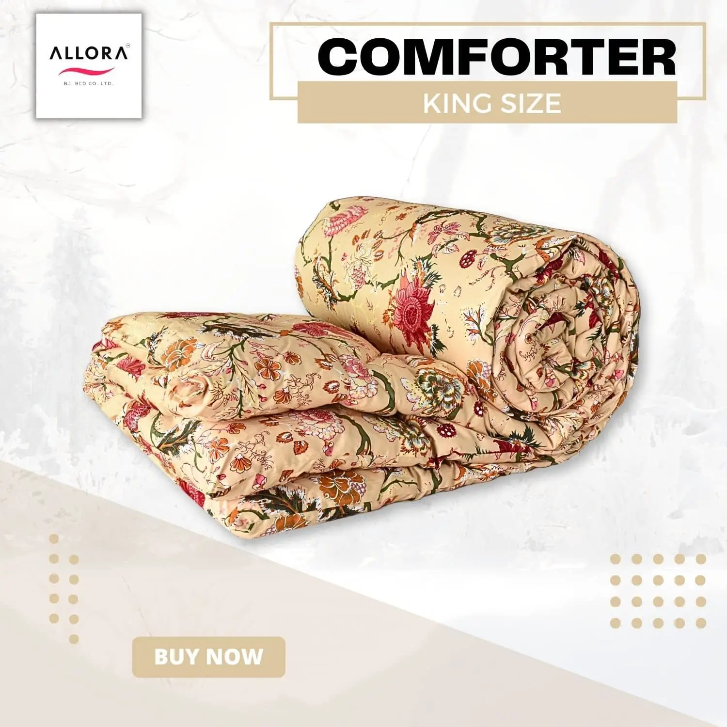 Floral Whisper Printed Comforter – Beige