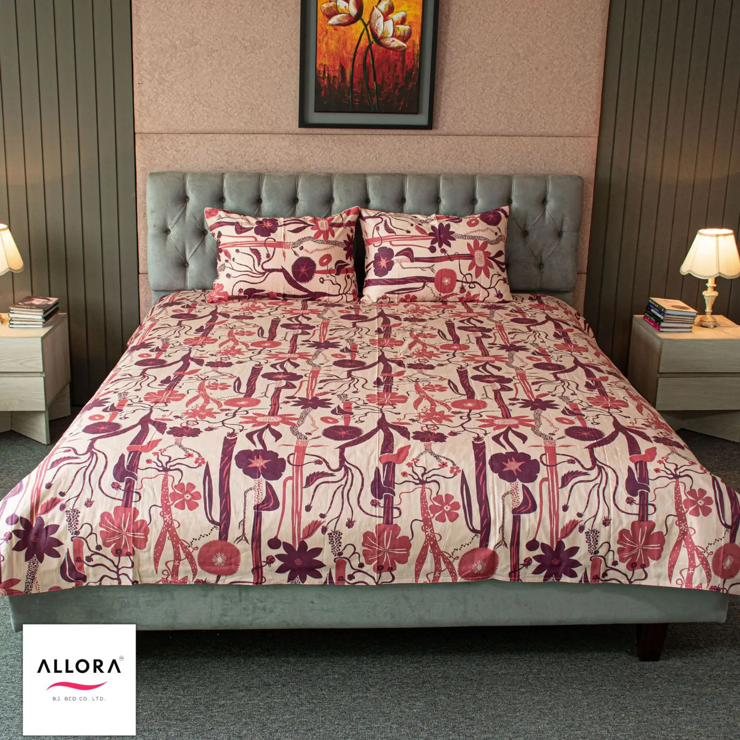 Wild Petal Printed Bed Sheet - Wine - Image 3