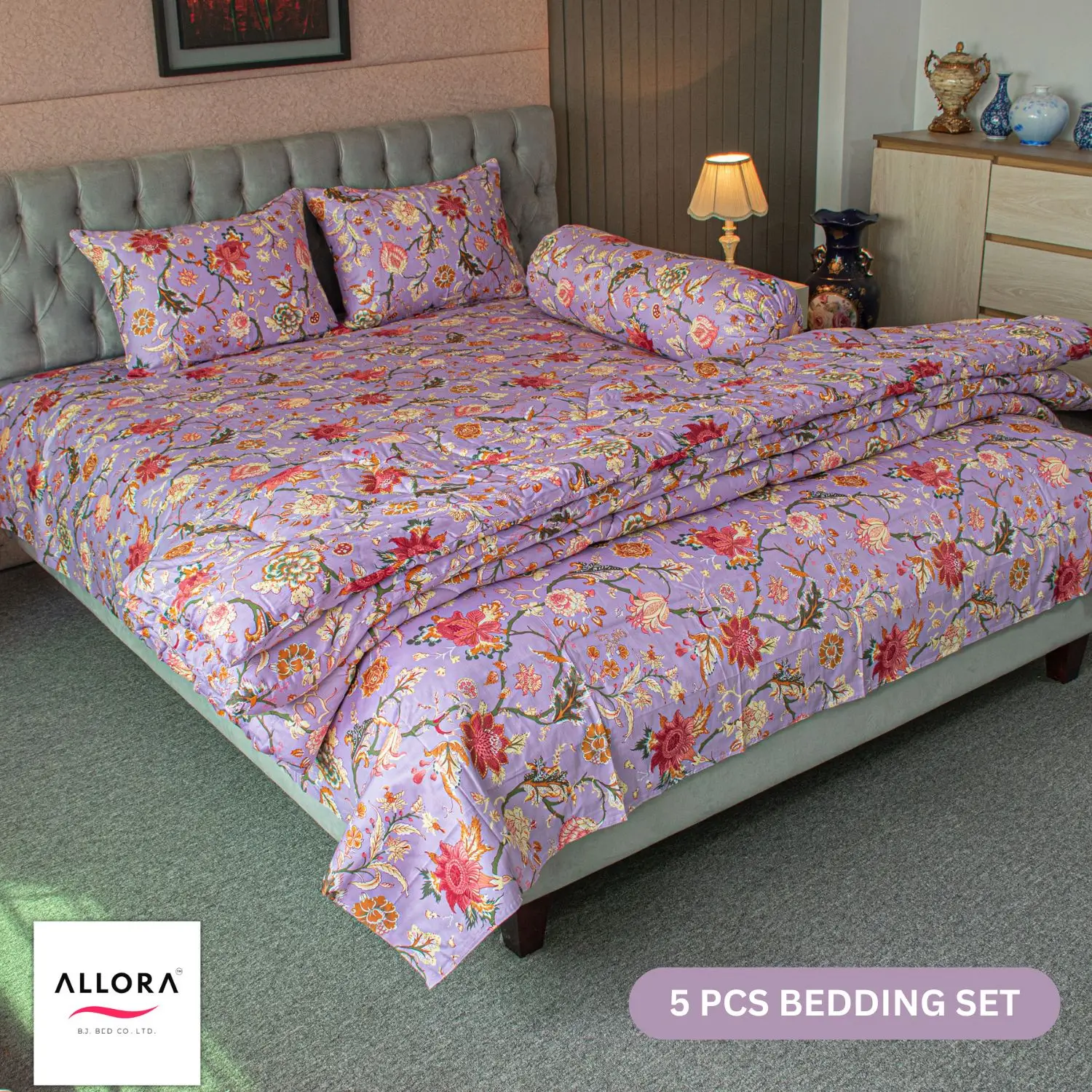 Floral Whisper Comforter Bedding Set – Lavender (5Pcs Set)