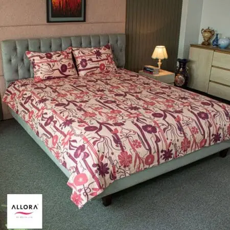 Wild Petal Printed Bed Sheet - Wine