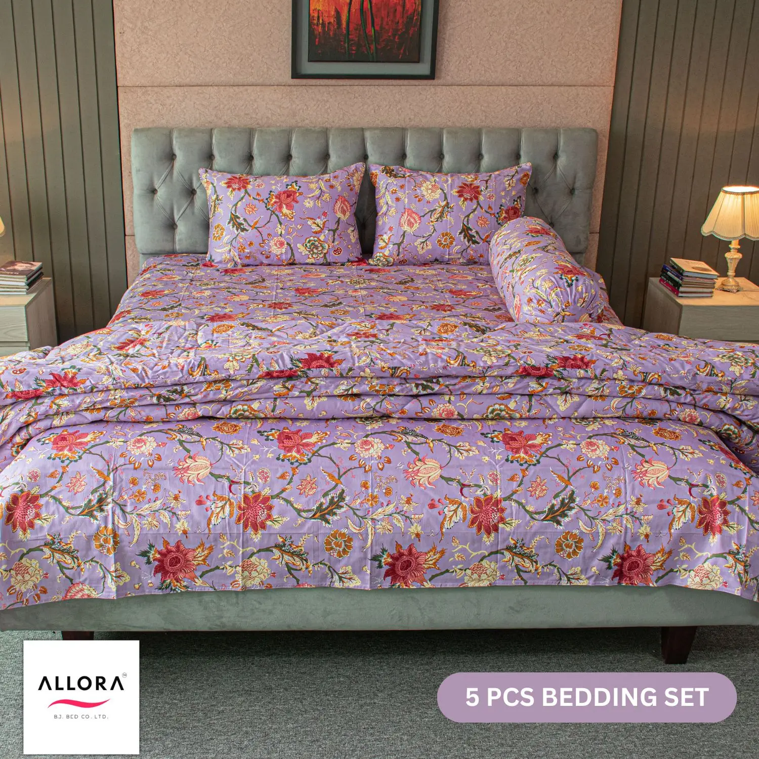 Floral Whisper Comforter Bedding Set - Lavender (5Pcs Set) - Image 3