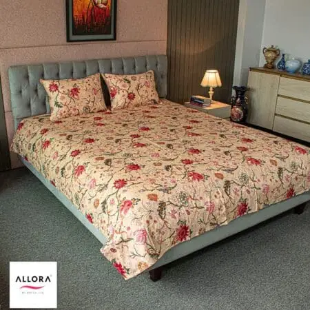 Floral Whisper Printed Bed Sheet - Beige