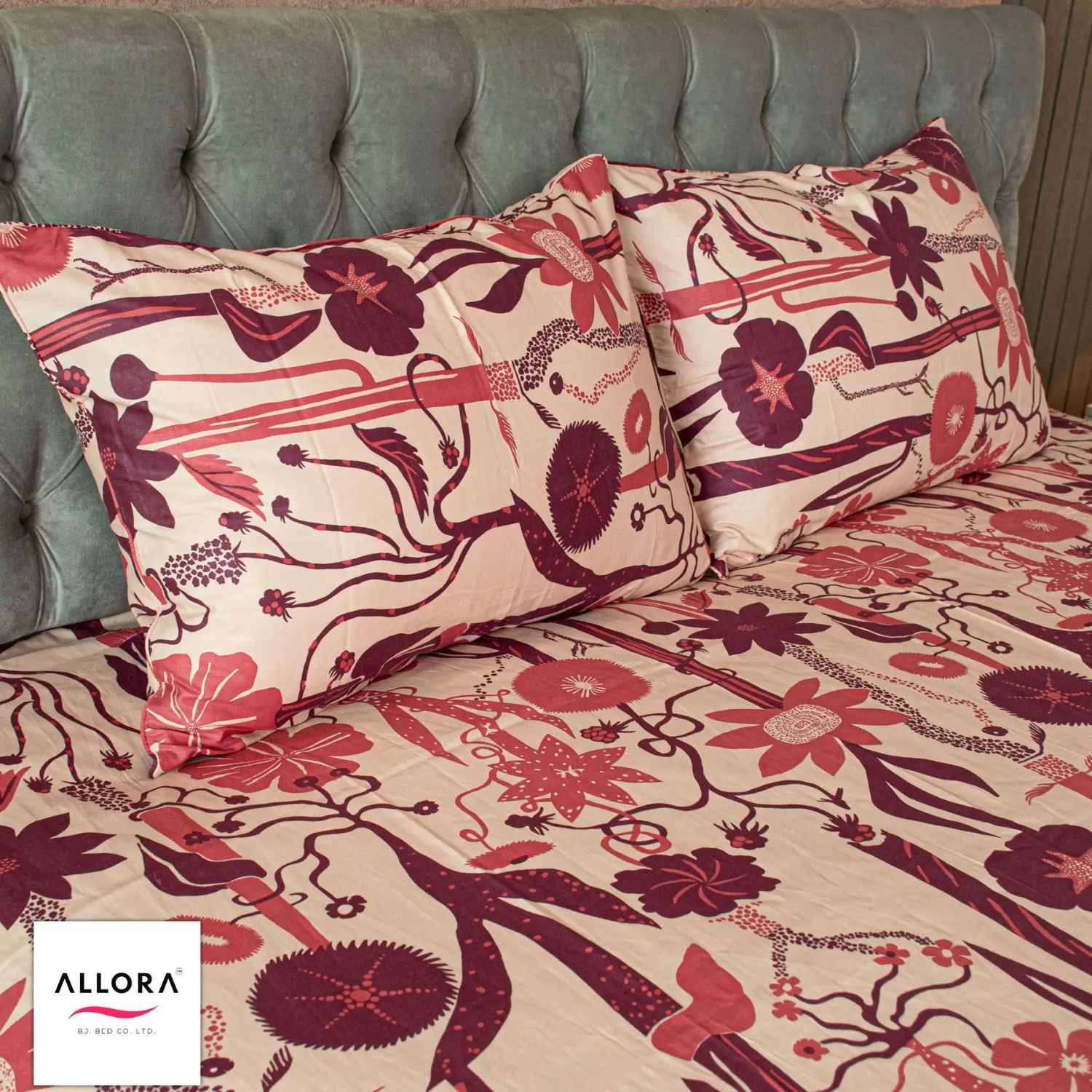Wild Petal Printed Bed Sheet - Wine - Image 2