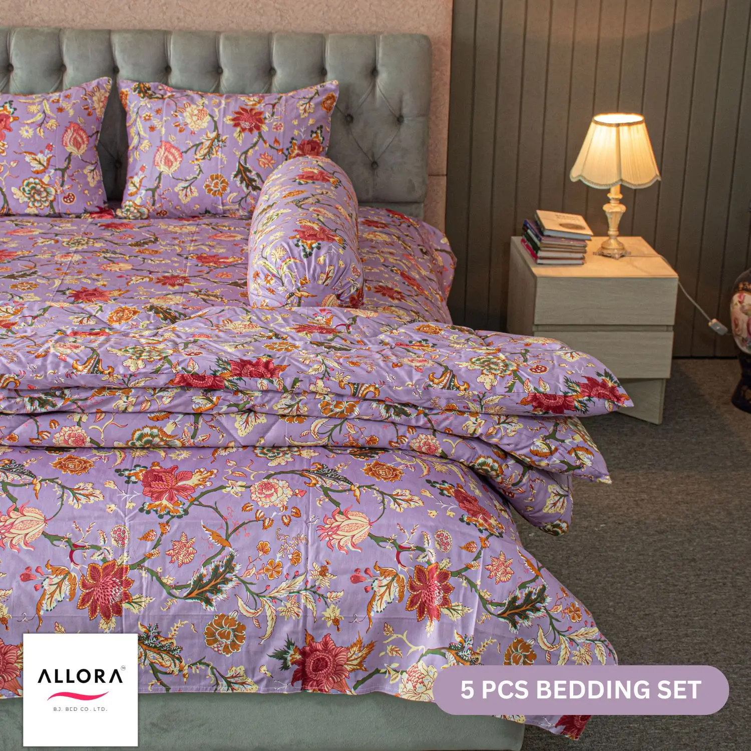 Floral Whisper Comforter Bedding Set - Lavender (5Pcs Set) - Image 2
