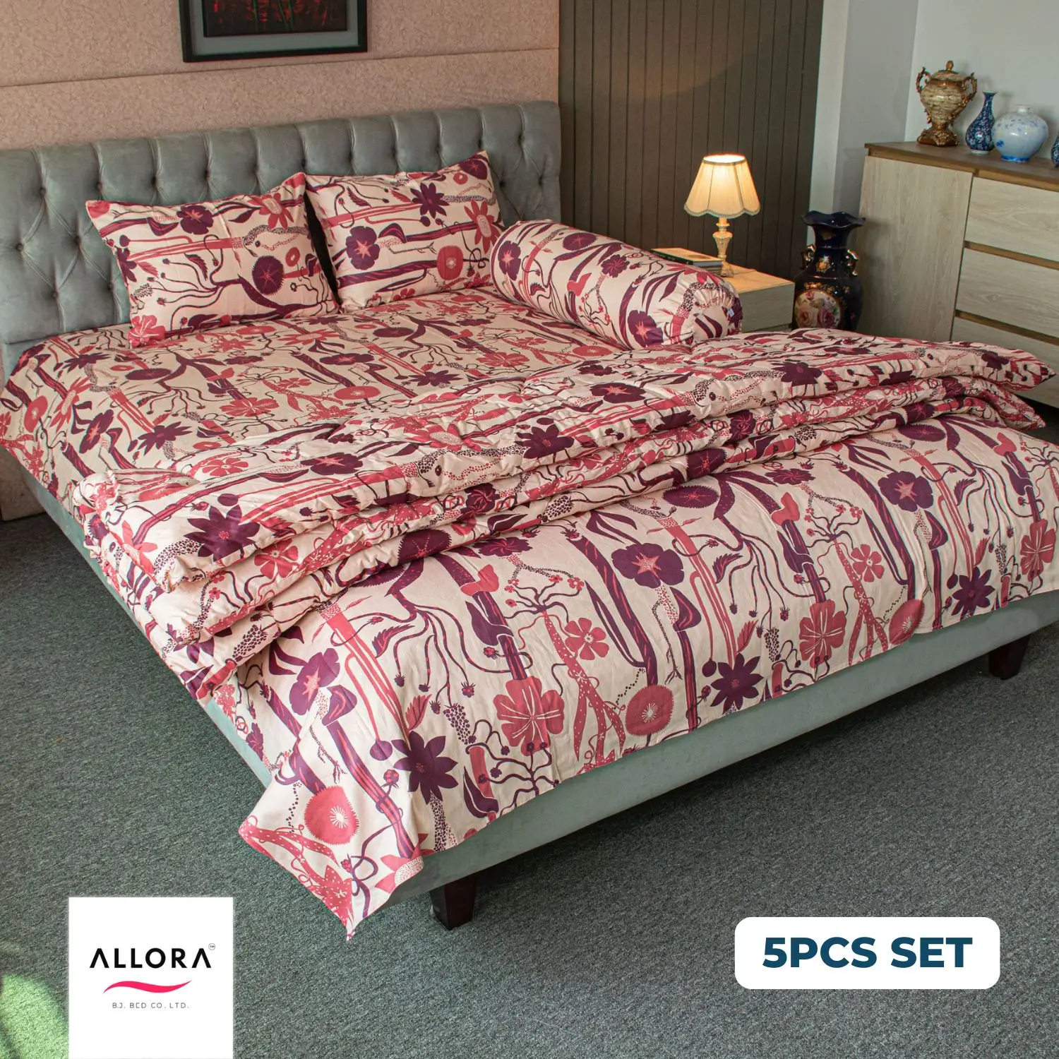 Wild Petal Comforter Bedding Set – Wine (5Pcs Set)