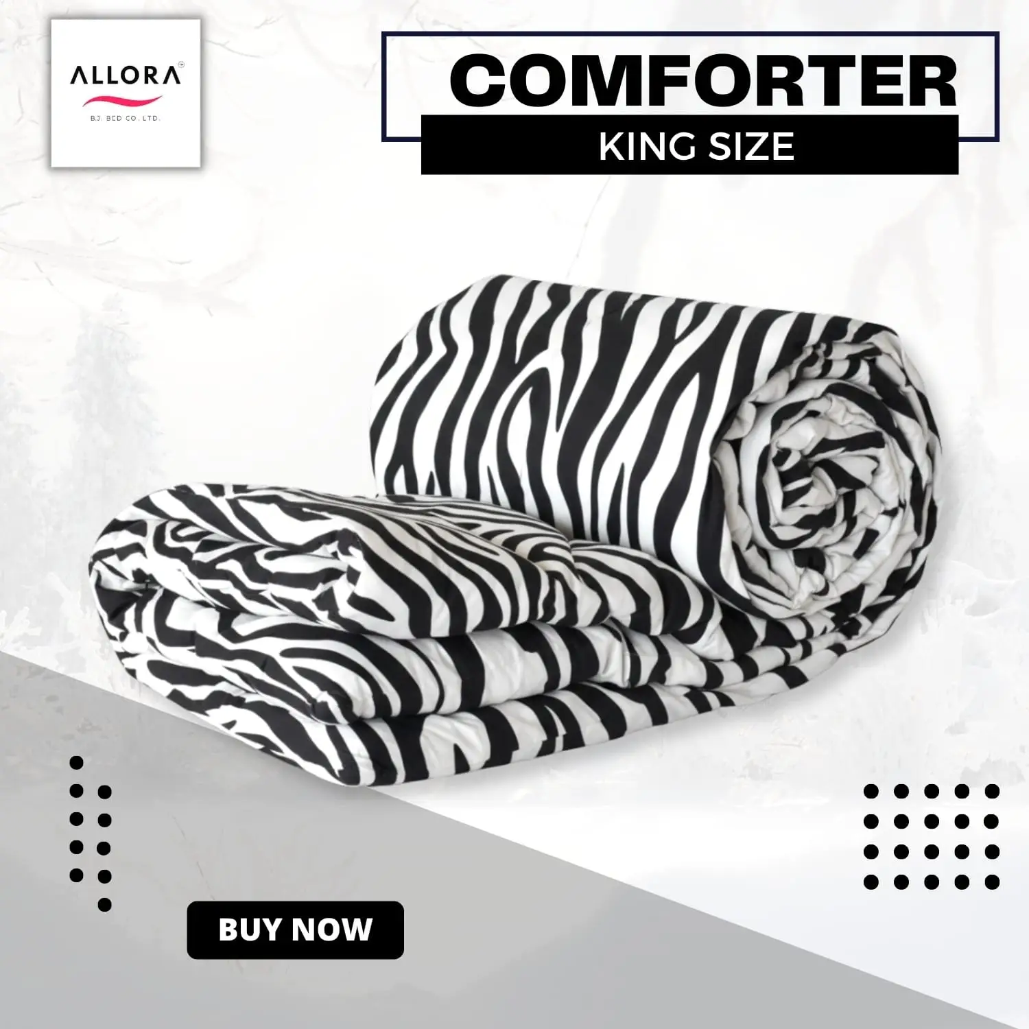 Zebra Printed Comforter – Black