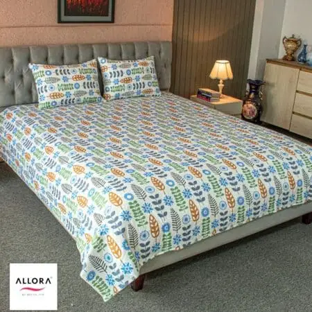 Leaf & Light Printed Bed Sheet - Mint