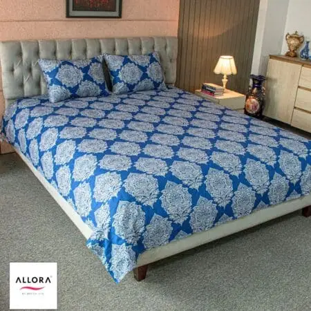 Regal Block Motif Printed Bed Sheet - Blue