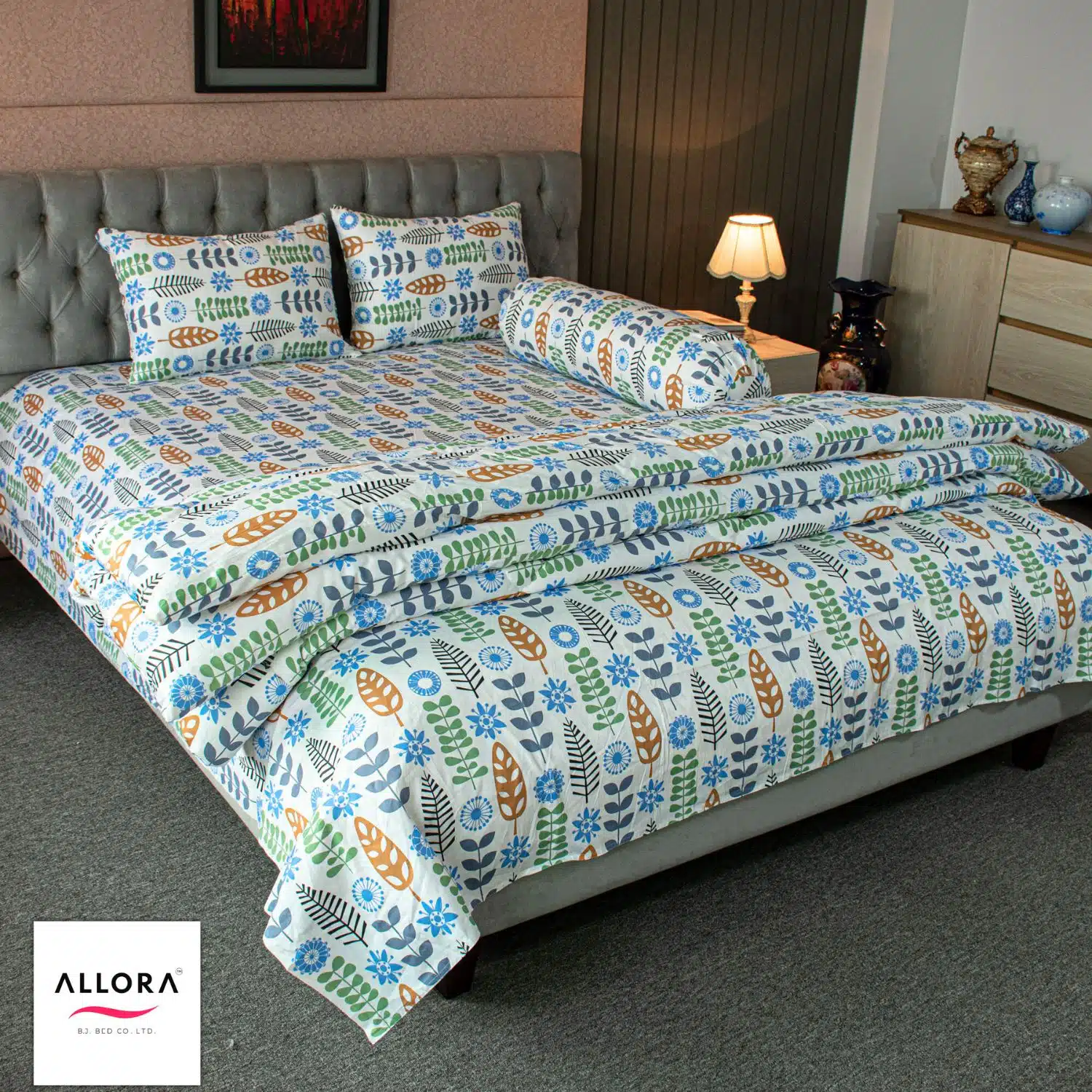 Leaf & Light Comforter Bedding Set – Mint (5Pcs Set)