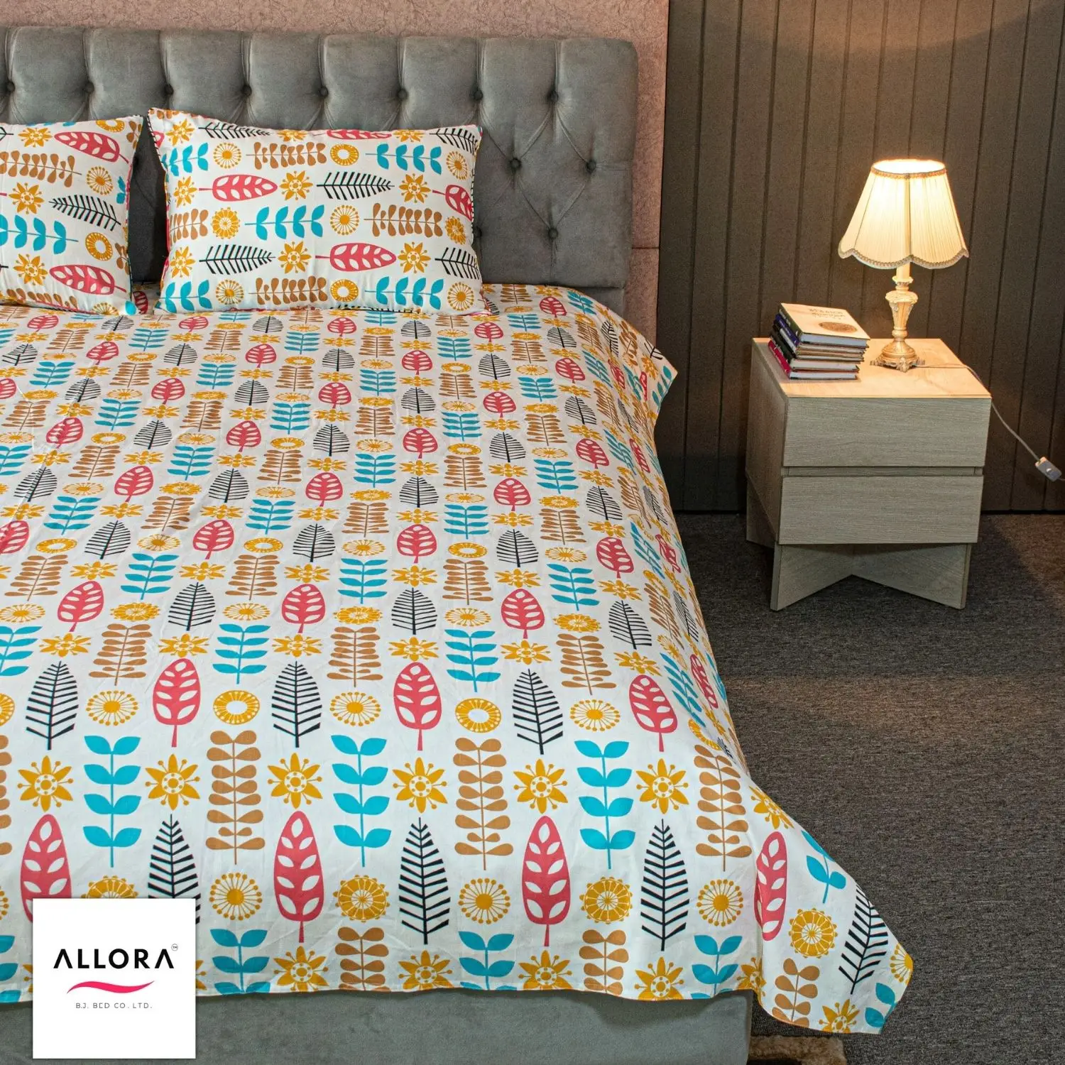 Leaf & Light Printed Bed Sheet - Yellow - Image 4