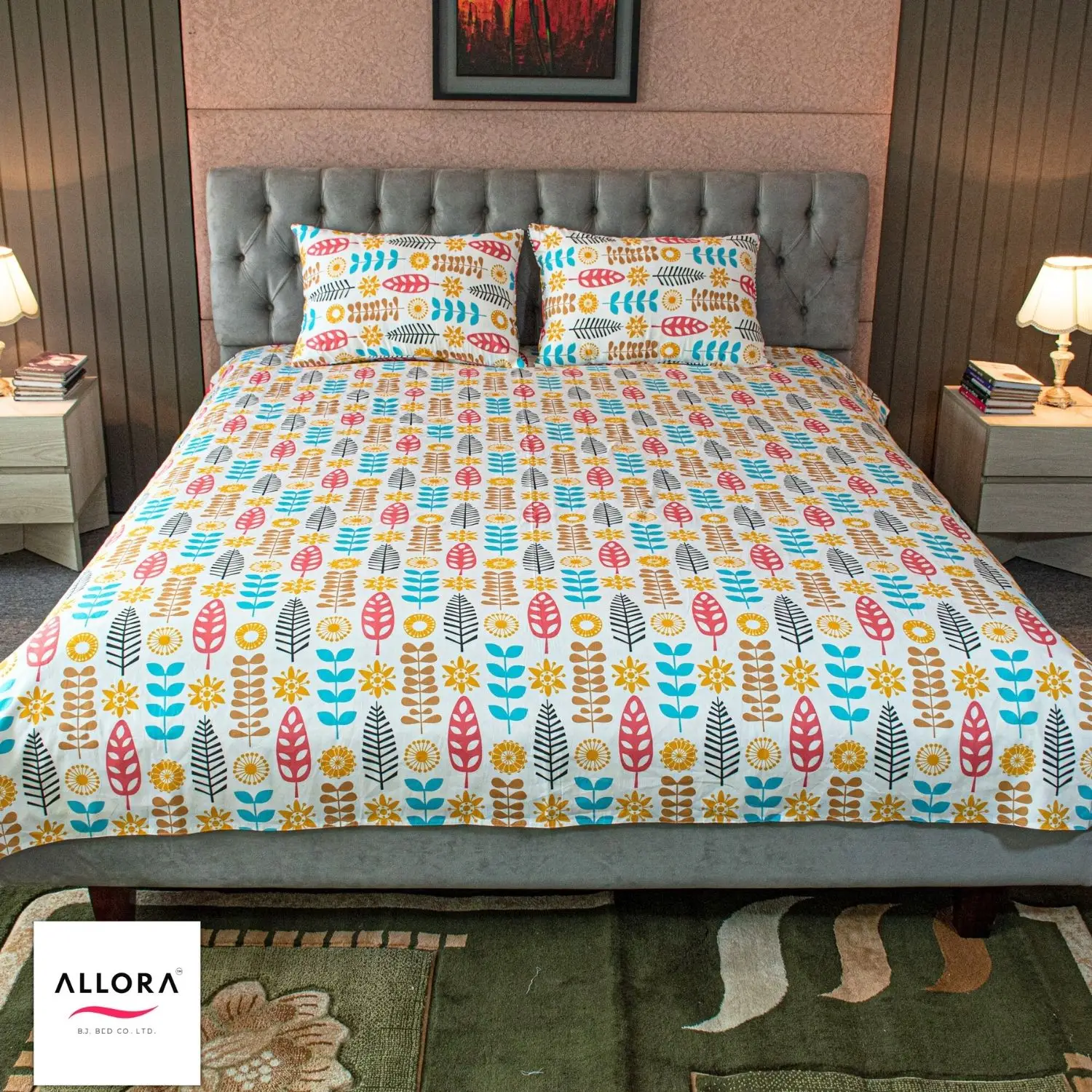 Leaf & Light Printed Bed Sheet - Yellow - Image 3